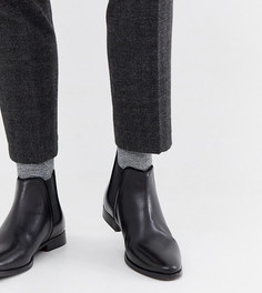 Черные кожаные ботинки челси для широкой стопы с однотонной подошвой ASOS DESIGN-Черный цвет