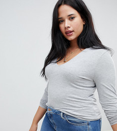 Серый лонгслив с V-образным вырезом ASOS DESIGN Curve