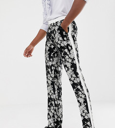Узкие жаккардовые брюки под смокинг с монохромной цветочной отделкой ASOS EDITION Tall-Черный