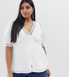 Блузка с короткими рукавами и кружевными вставками Fashion Union Plus-Белый