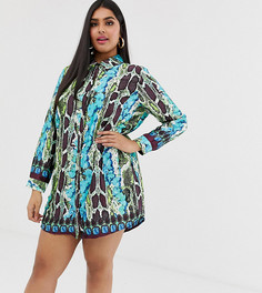 Платье-рубашка со змеиным принтом AX Paris Plus-Мульти