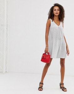 Белое платье мини в черный горошек с V-образным вырезом ASOS DESIGN-Мульти