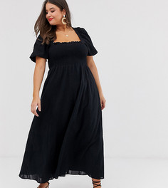 Фактурное платье макси с присборенным лифом и пышными рукавами ASOS DESIGN Curve-Черный