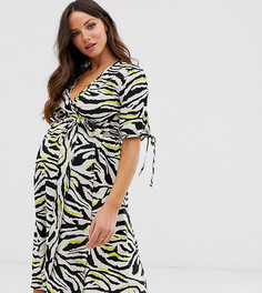 Платье мини с запахом и принтом "зебра" Influence Maternity-Черный