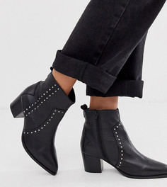 Черные кожаные ботинки в стиле вестерн для широкой стопы с заклепками Dune-Черный