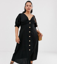 Чайное платье макси из жатого хлопка на пуговицах ASOS DESIGN Curve-Черный