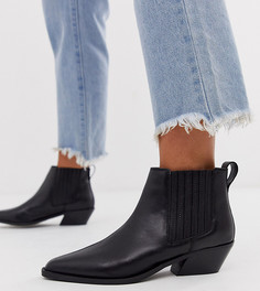 Черные кожаные ботинки челси для широкой стопы в стиле вестерн ASOS DESIGN Adelaide-Черный
