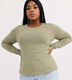 Лонгслив цвета хаки из органического хлопка с круглым вырезом ASOS DESIGN Curve-Зеленый