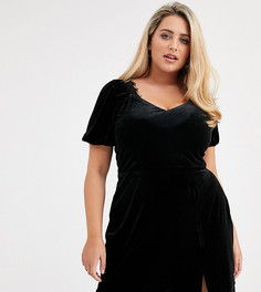 Платье мини с вырезом сердечком и кружевной отделкой Fashion Union Plus-Черный