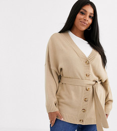 Oversize-кардиган с поясом ASOS DESIGN Curve-Светло-бежевый