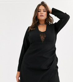 Черное платье мини с кружевом Vesper Plus-Черный цвет