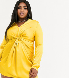 Желтое атласное платье мини с узлом Koco & K Plus-Желтый