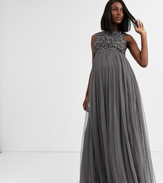 Темно-серое платье макси 2 в 1 с пайетками Maya Maternity - Bridesmaid-Серый