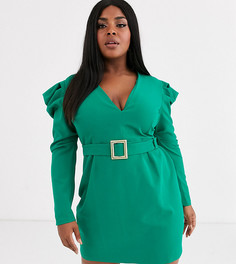 Изумрудно-зеленое платье миди с глубоким вырезом Vesper Plus-Зеленый цвет