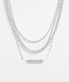 Серебристое ярусное ожерелье со стразами ASOS DESIGN-Серебряный