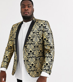 Бархатный пиджак с золотистым принтом в стиле барокко Twisted Tailor Plus-Черный