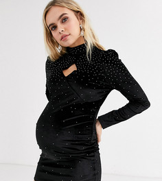 Бархатное платье мини с отделкой стразами Fashion Union Maternity-Черный цвет