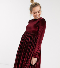 Бархатное платье мини с длинными рукавами ASOS DESIGN Maternity-Красный