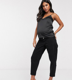 Черные джинсы бойфренда со свободными штанинами и вставкой на поясе ASOS DESIGN Maternity-Черный