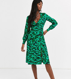 Зеленое платье миди с абстрактным леопардовым принтом и пуговицами Influence Tall-Зеленый