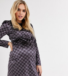 Бархатное облегающее платье в клетку Fashion Union Maternity-Мульти