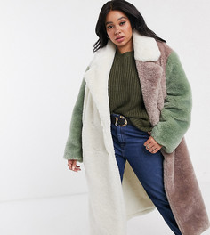Пальто макси из искусственного меха ASOS DESIGN Curve-Мульти