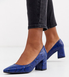 Синие туфли-лодочки на блочном каблуке с отделкой под змеиную кожу для широкой стопы Simply Be-Черный