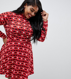 Новогоднее короткое приталенное платье с узором Фэйр-Айл в технике "интарсия" Club L Plus-Красный