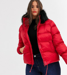Короткая дутая куртка с искусственным мехом Koko-Красный