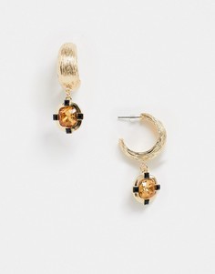 Золотистые серьги-кольца с оранжевым камнем Topshop-Золотой