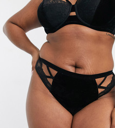 Бархатные стринги с кружевом ASOS DESIGN Curve-Черный