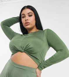 Кроп-топ от комплекта с узлом ASOS DESIGN Curve-Зеленый