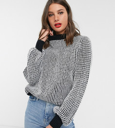 Вязаный джемпер в клетку с высоким воротником Only Tall-Мульти