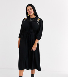 Платье миди с вышивкой Junarose-Черный