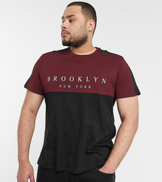 Бордовая футболка со вставками колор блок и надписью "Brooklyn" New Look PLUS-Красный