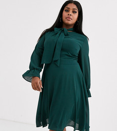 Полупрозрачное платье с длинными рукавами и завязкой на шее Unique21-Зеленый