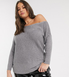 Серый джемпер с открытыми плечами River Island Plus