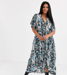 Платье миди с запахом и змеиным принтом New Look Curve-Мульти