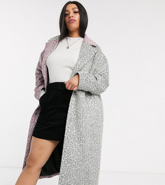 Теплое пальто с леопардовым принтом ASOS DESIGN Curve-Мульти