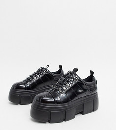 Черные туфли на платформе из искусственной кожи со шнуровкой для широкой стопы ASOS DESIGN-Черный
