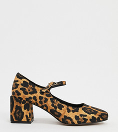 Туфли Мэри Джейн для широкой стопы на блочном каблуке с леопардовым принтом ASOS DESIGN-Мульти
