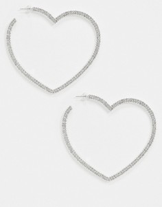 Крупные серебристые серьги из родия в форме сердечек со стразами Image Gang Valentines-Серебряный