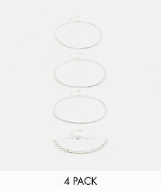 Набор серебристых браслетов-цепочек ASOS DESIGN-Серебряный