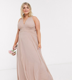 Платье макси с запахом и сборками ASOS DESIGN Curve-Розовый цвет