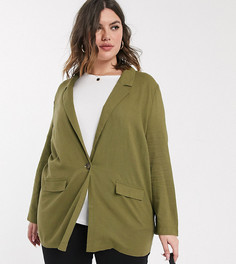 Пиджак из ткани с добавлением льна ASOS DESIGN Curve-Зеленый цвет