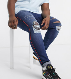 Супероблегающие джинсы стретч с полосками по бокам и рваной отделкой ASOS DESIGN Plus-Синий
