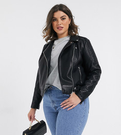 Черная куртка из искусственной кожи со стеганой вставкой на рукавах Vero Moda Curve-Черный