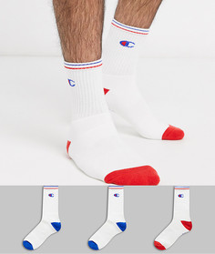 Набор из 3 пар белых носков с отделкой и логотипом Champion-Белый
