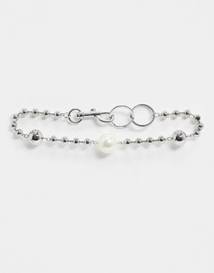 Серебристое ожерелье с искусственным жемчугом ASOS DESIGN-Серебряный