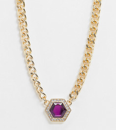 Броское золотистое ожерелье с фиолетовым камнем Reclaimed Vintage-Золотой